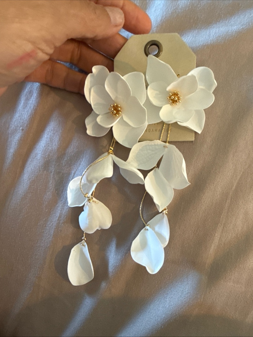 Anthropology White Floral Drop Earrings — Women Jewelry